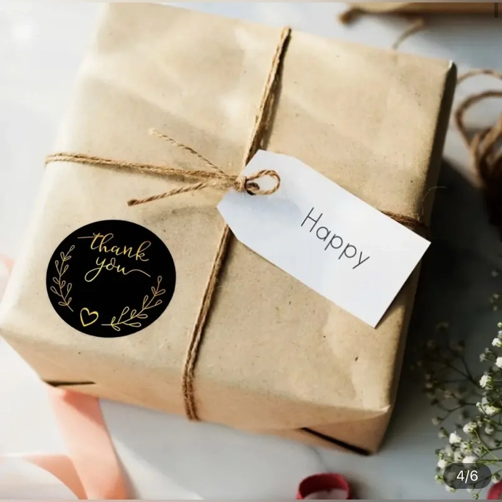 Black and Gold Thank You 500 Stickers,100 Business Cards and 20 Reseal Envelopes